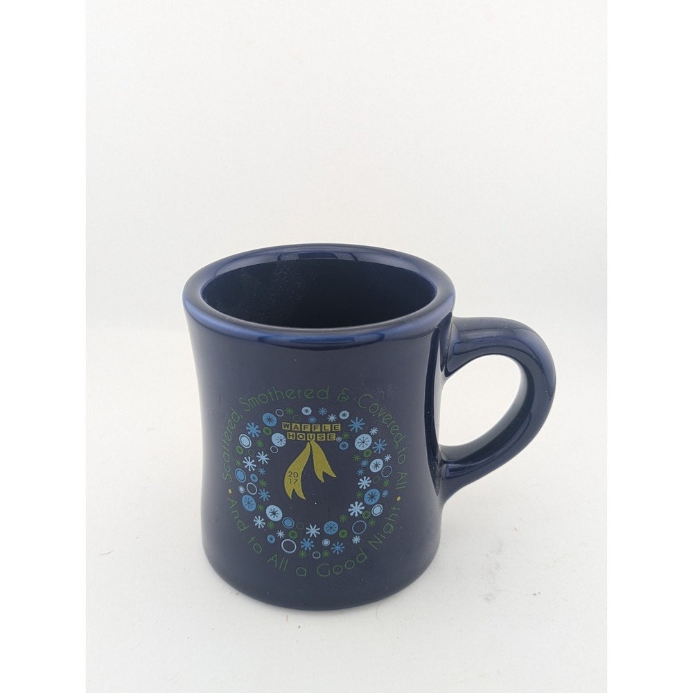 WAFFLE HOUSE RESTARAUNT Blue CHRISTMAS MUG COFFEE CUP SCATTERED SMOTHERED 2017